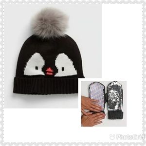 🆕️ Gap Kids penguin pom beanie & flippy Mittens